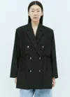 Ganni Oversized String-tie Double-breasted Blazer In Black