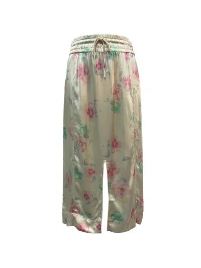Pre-owned Ganni Drawstring Floral-print Midi Skirt In Neutral