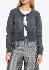 Ganni Gray Light Mohair Tie String Cardigan In Gray
