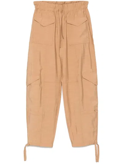 Ganni Drawstring Trousers In Beige Chari