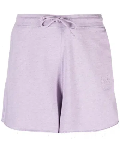 Ganni Drawstring-waist Organic-cotton Shorts In Purple