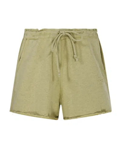 Ganni Drawstring-waist Raw-edge Shorts In Nude
