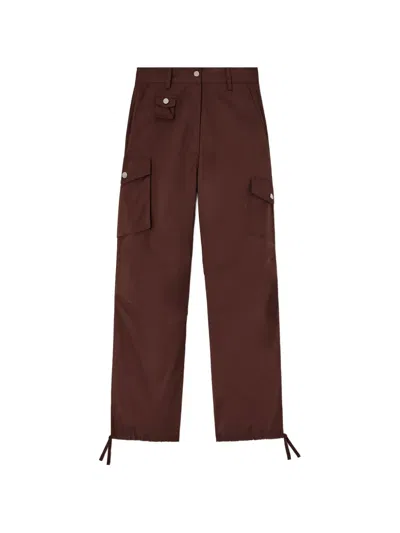 Ganni Stretch Cotton Pocket Cargo Pants In Brown