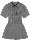 Ganni Sheer Check Mini Smock Dress In Black