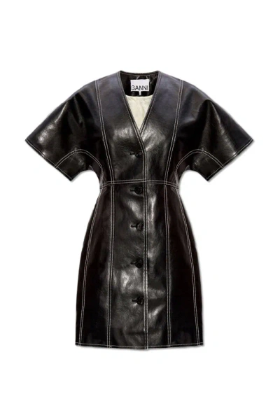 Ganni Dress From Faux Leather In Black