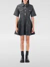 Ganni Shimmery Foil Denim Mini Dress In Black