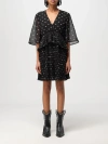 Ganni Pleated Georgette V-neck Flounce Mini Dress In Black