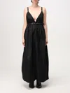 Ganni Black Long Dress With A V-neck Embellished With Studs In Black