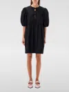 Ganni Cotton Poplin Tie String Mini Dress In Schwarz