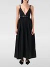 Ganni Black Long Dress With A V-neck Embellished With Studs In Schwarz