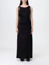 Ganni Satin Gathered Dress Woman Black In Schwarz