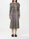 Ganni Leopard Print Midi Dress In Brown