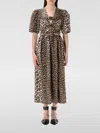Ganni Belted Bow-embellished Leopard-print Cotton-poplin Midi Dress In Brown