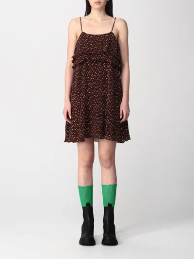 Ganni Brown Pleated Minidress