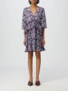 Ganni Pleated Mini Dress With Floral Motif In Multicolor