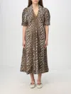 Ganni Leopard Print Poplin Dress In Bunt