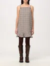 Ganni Checked Wool-blend Minidress In Bunt