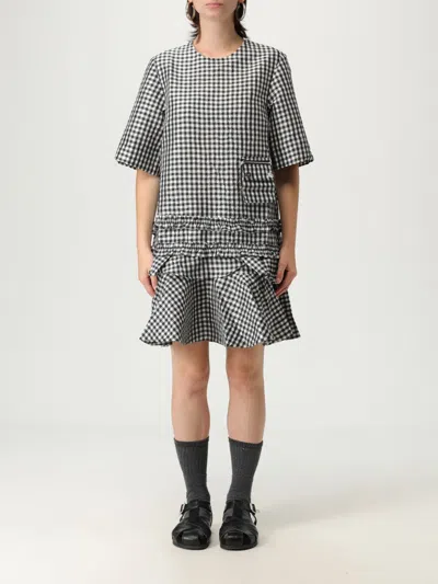 Ganni Mini Dress With Crinkled Check Pattern In Multi