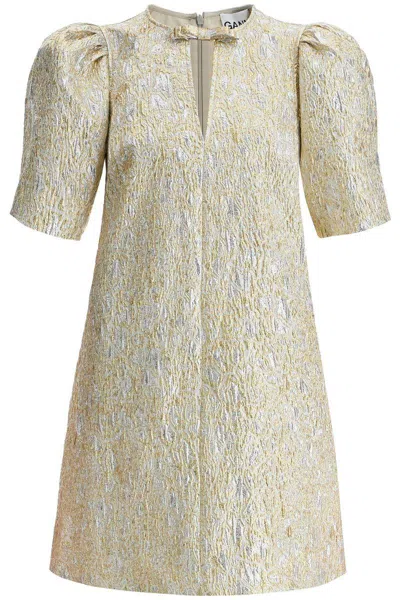 GANNI GANNI SHORT DRESS WITH A GOLDEN PATTERN