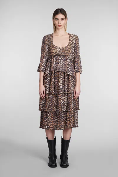 Ganni Women Leopard Print Midi Dress In Animal Print