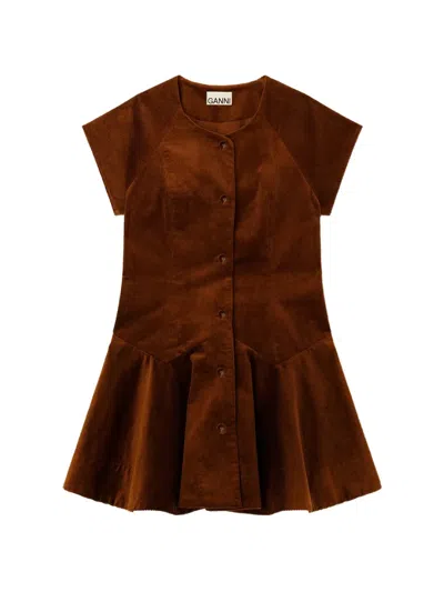 Ganni Dress In Brown Corduroy In Braun