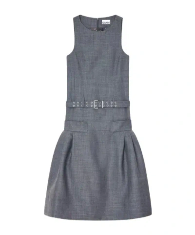 Ganni Dress In Grey Wool Melange In Brown