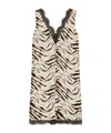 Ganni Zebra Motif Midi Dress V Neckline Sleeveless In Neutral