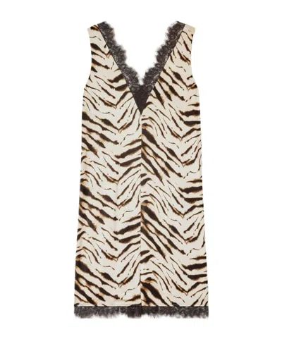 GANNI DRESS IN ZEBRA SATIN