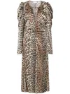 Ganni Leopard Print Midi Dress In Multicolor
