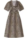 Ganni Belted Bow-embellished Leopard-print Cotton-poplin Midi Dress In Multicolor