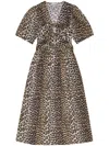 Ganni Belted Bow-embellished Leopard-print Cotton-poplin Midi Dress In Multicolor