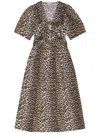 Ganni Belted Bow-embellished Leopard-print Cotton-poplin Midi Dress In Multicolor