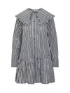 Ganni Womens Black Wide-collar Stripe Organic-cotton Mini Shirt Dress In Nero