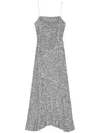 Ganni All-over Metallic Embellished Dress In Silver