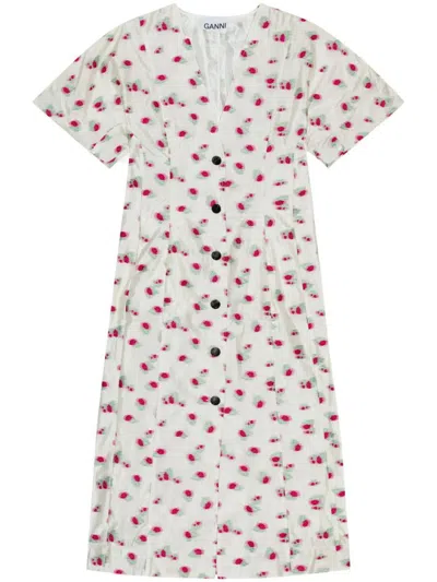 ganni organza midi dress Ganni Floral-print Organza Midi Dress In White