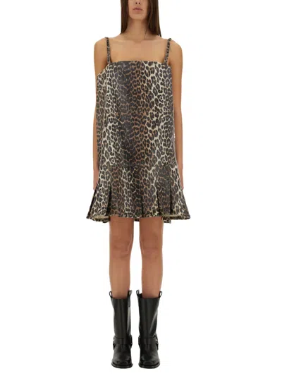 Ganni Dress With Animal Pattern In Multi