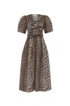 Ganni Belted Bow-embellished Leopard-print Cotton-poplin Midi Dress In Multicolour