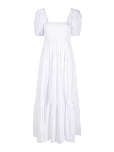 Ganni Dress With Balloon Sleeves In White