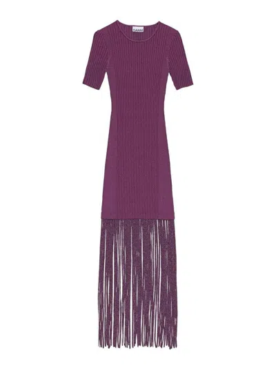 Ganni Dress With Fringes In Purple