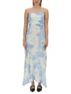Ganni Maxi Printed Tie-dye Satin Dress With R In Multicolour