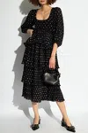 Ganni Black Pleated Georgette Flounce Smock Midi Dress In Black