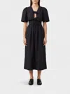 Ganni Belted Bow-embellished Stretch-cotton Poplin Midi Dress In Black