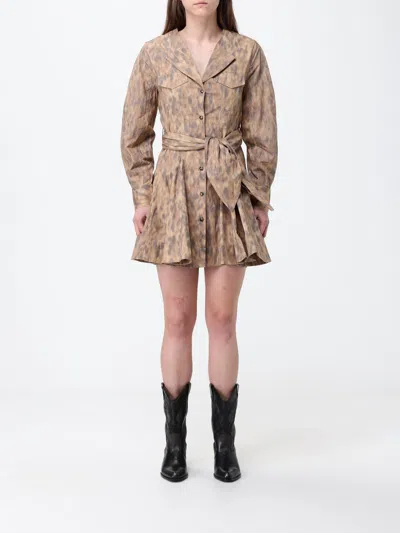 Ganni Dress Woman In Brown