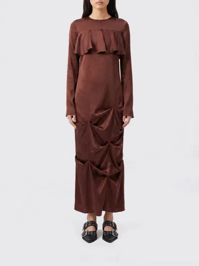 Ganni Dress Woman In Brown