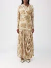 Ganni Printed Velour Jersey Ruched Long Dress In Brown