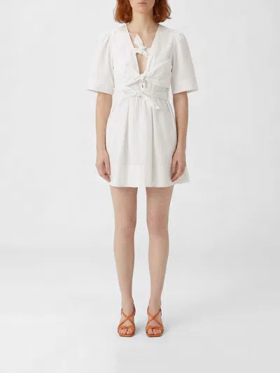 Ganni Organic Cotton Dress Bow Cut Out Design In White