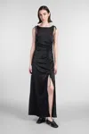 Ganni Satin Gathered Dress Woman Black In Black