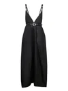 Ganni Black Long Dress With A V-neck Embellished With Studs In Black
