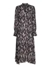 Ganni Black Floral Printed Pleated Midi Dress In Black