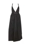 Ganni Black Long Dress With A V-neck Embellished With Studs In Black